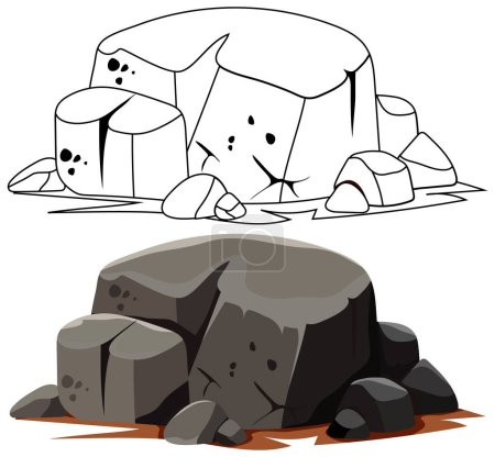 Zwei Abbildungen von Felsen mit menschlichen Ausdrücken.