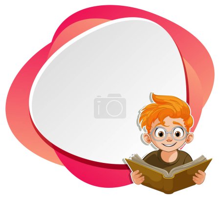 Illustration for Cartoon boy reading a book with empty speech bubble - Royalty Free Image