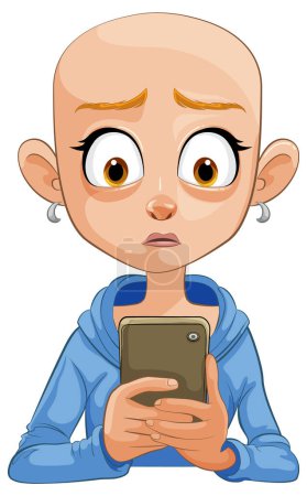 Cartoon of a concerned young girl with a phone