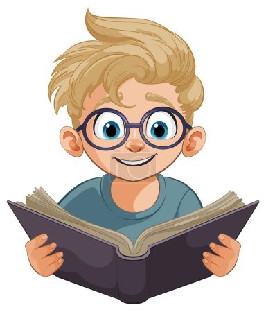 Lectura infantil animada, absorta en un libro de cuentos