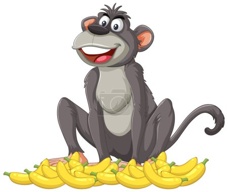 Illustration for A happy cartoon monkey surrounded by bananas - Royalty Free Image