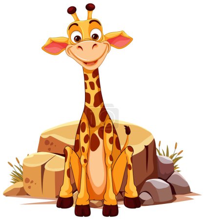 Téléchargez les illustrations : Illustration vectorielle d'une girafe heureuse debout - en licence libre de droit