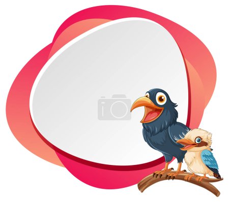Illustration for Two cartoon birds perched, with speech bubble - Royalty Free Image