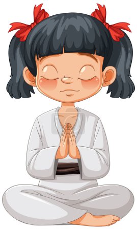 Illustration for Cartoon of a child meditating with eyes closed - Royalty Free Image