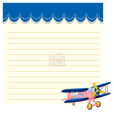 Illustration for Lined paper with a classic biplane illustration. - Royalty Free Image