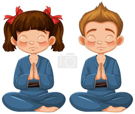 Zwei meditierende Kinder in friedlicher Haltung