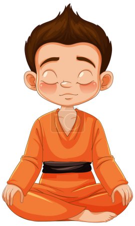 Ilustración de Dibujos animados de un niño meditando en traje naranja - Imagen libre de derechos