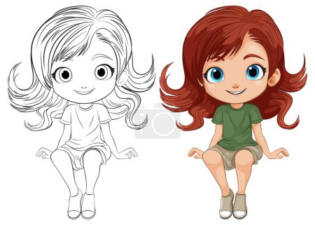 Illustration for Illustration of a character, black and white to color - Royalty Free Image