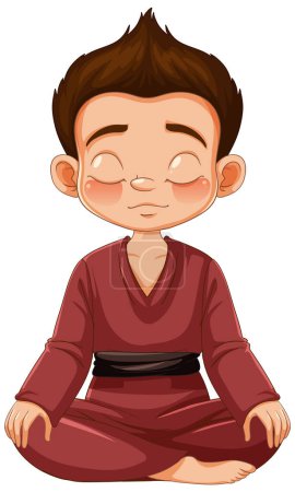 Dibujos animados de un niño meditando con atuendo tradicional