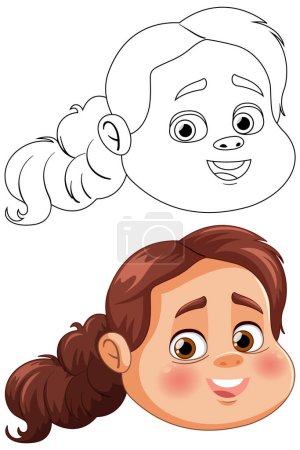 Téléchargez les illustrations : Illustration vectorielle d'une jeune fille heureuse et souriante - en licence libre de droit