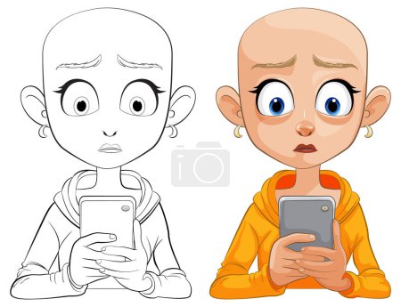 Vector illustration of a girl reacting to her phone
