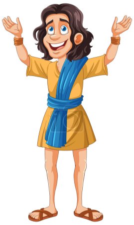 Illustration for Happy cartoon character in traditional ancient attire - Royalty Free Image