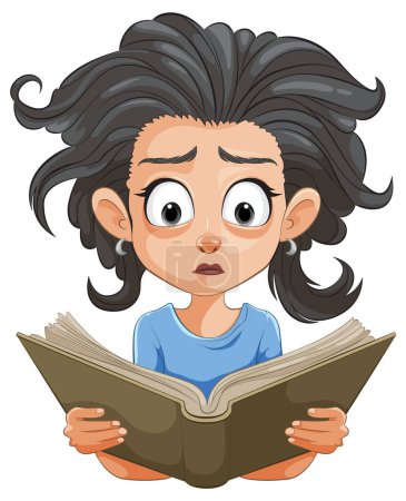Cartoon of a young girl engrossed in reading