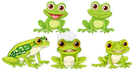 Téléchargez les illustrations : Collection de grenouilles dessin animé mignon dans diverses poses - en licence libre de droit