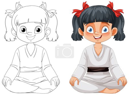 Illustration for Illustration of a girl in karate uniform, colored and outlined. - Royalty Free Image
