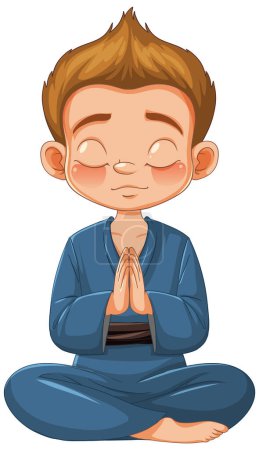 Illustration for Cartoon of a boy meditating in a peaceful pose - Royalty Free Image