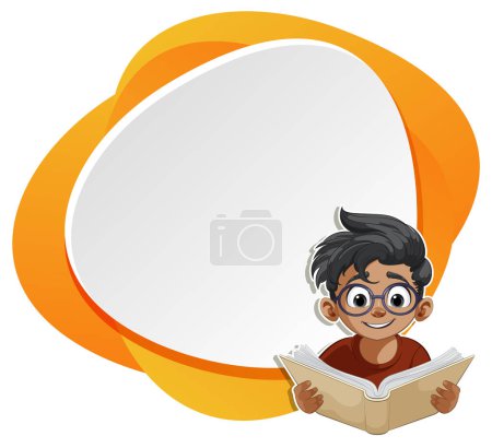 Ilustración de Dibujos animados de un niño leyendo un libro con entusiasmo - Imagen libre de derechos