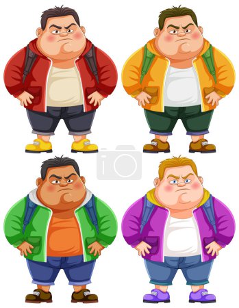 Colorful vector illustration of four cartoon men