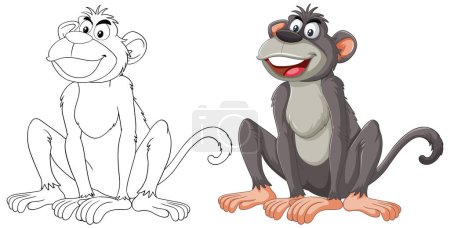 Téléchargez les illustrations : Illustration vectorielle d'un singe, art coloré et linéaire. - en licence libre de droit