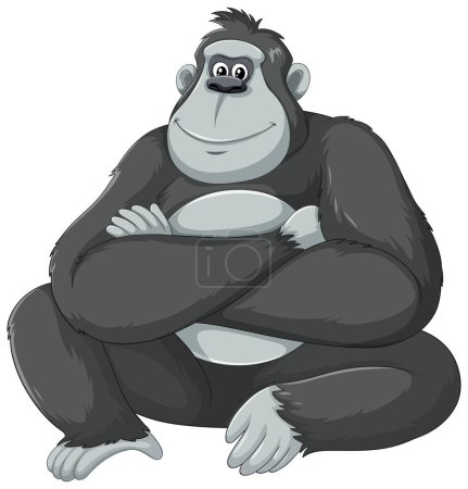 Téléchargez les illustrations : Illustration vectorielle d'un gorille de dessin animé souriant - en licence libre de droit