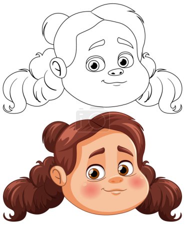 Color and outline of a happy young girl's face.