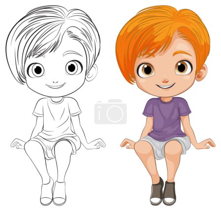 Illustration for Vector illustration of boy, colored and line art - Royalty Free Image