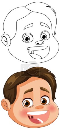 Illustration for Two cartoon faces showing happy expressions. - Royalty Free Image