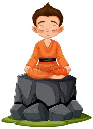 Illustration for Cartoon of a child meditating peacefully outdoors - Royalty Free Image