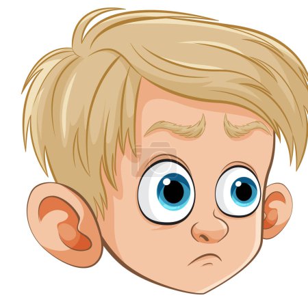 Dibujos animados ilustración de un niño con una mirada preocupada.