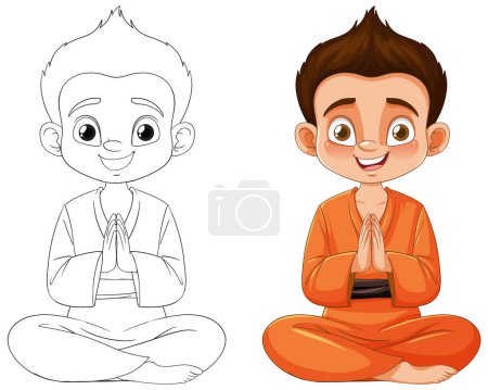Illustration for Colorful and line art of a meditating boy - Royalty Free Image
