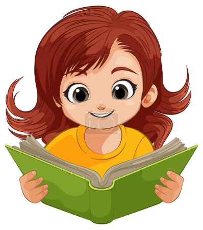 Ilustración de Chica animada leyendo un libro con interés - Imagen libre de derechos