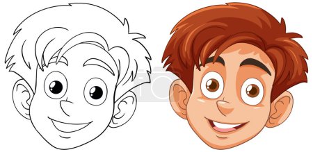 Téléchargez les illustrations : Deux garçons souriants dans une illustration vectorielle colorée. - en licence libre de droit