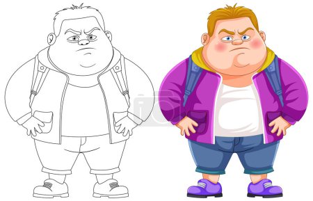 Illustration for Vector illustration of a character, pre and post coloring. - Royalty Free Image