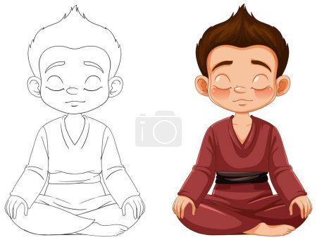 Ilustración de un niño en pose de meditación
