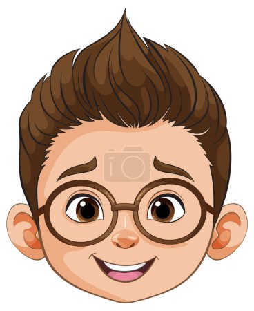 Vector graphic of a smiling boy wearing glasses.