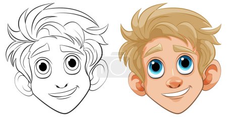 Deux étapes d'une illustration de personnage de garçon.