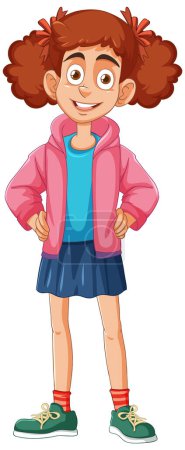 Vector illustration of a smiling young girl standing.