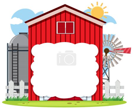 Illustration for Red barn and windmill with space for text - Royalty Free Image