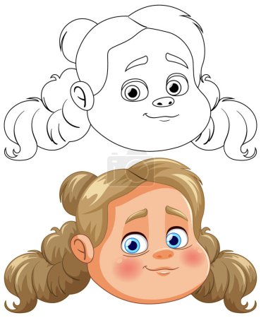 Illustration for Color and outline of a smiling girl's face. - Royalty Free Image