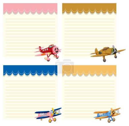 Illustration of classic airplanes on notebook backgrounds