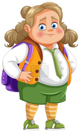 Illustration for Cheerful young girl with backpack and school uniform. - Royalty Free Image