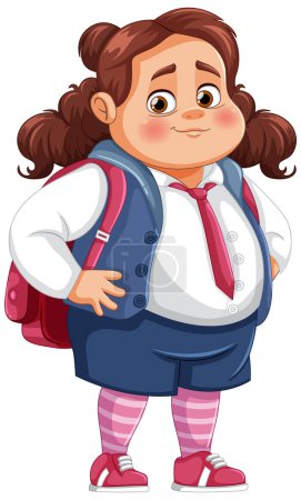 Ilustración de Jovencita alegre con mochila y uniforme. - Imagen libre de derechos