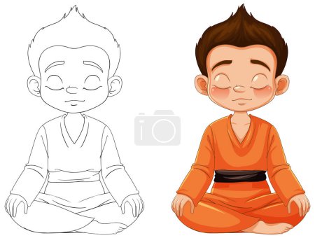 Ilustración vectorial de un niño meditando pacíficamente.
