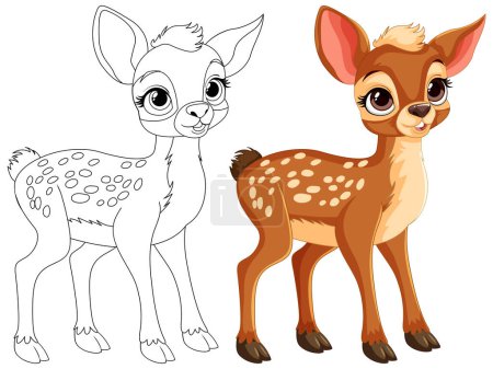 Vector illustration of a cartoon fawn, colored and outlined.
