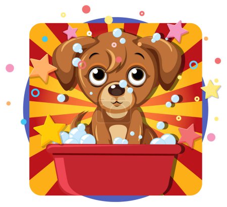 Illustration for Cute brown puppy enjoying a bubbly bath - Royalty Free Image