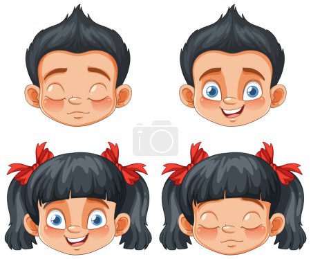 Four cartoon faces showing different expressions