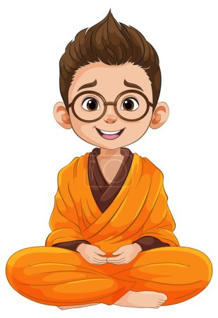 Illustration for Cartoon of a child monk meditating peacefully - Royalty Free Image