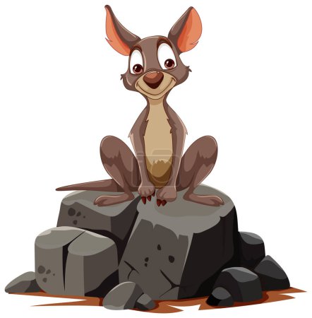 Ilustración de Un joven canguro feliz sentado sobre piedras. - Imagen libre de derechos