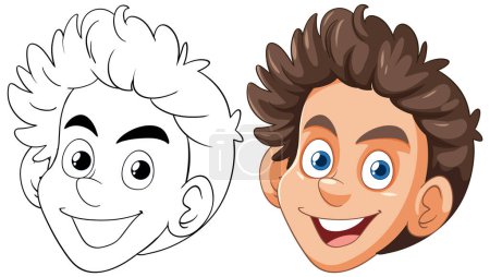 Two stages of a character's face illustration