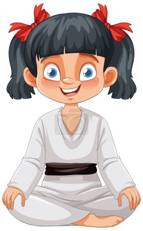 Cartoon of a happy girl wearing karate uniform